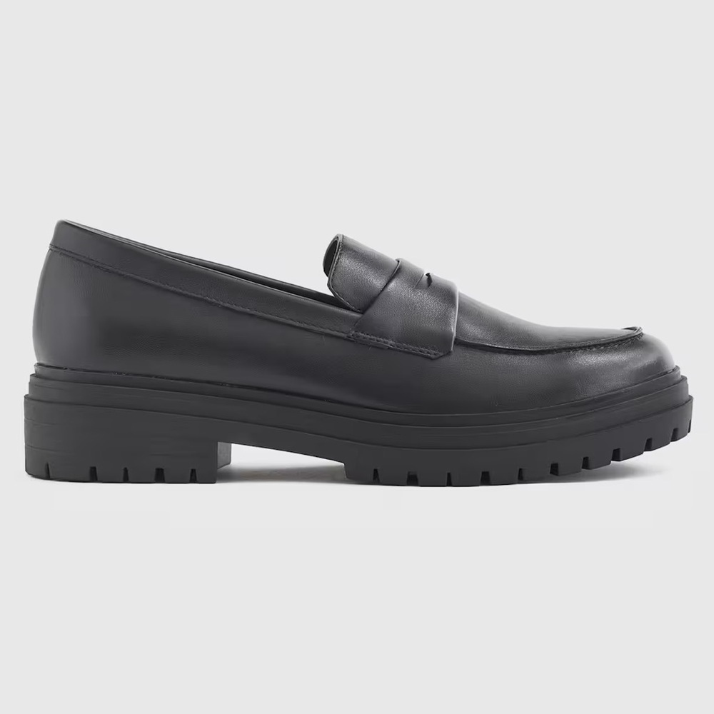 Quince Women Italian Leather Lug Sole Loafer Shoes Black 7.5